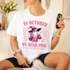 "In October We Wear Pink Ghost" Shirt – Halloween Breast Cancer Awareness Tee, Spooky Season Support Shirt by Dog Mom Hat