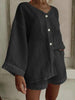 Women's Cotton Linen Shirt & Shorts Set – Long Sleeve, Button, Casual 2-Piece by FitiqueFit