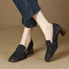 Women's Retro British Style Chunky Heel Leather Shoes – Round Toe Commuter by FitiqueFit