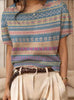 Women's Retro Short-Sleeve Jacquard Knit Top by FitiqueFit