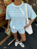 Women's Crew-Neck Spliced Short-Sleeve T-Shirt & Shorts Set by FitiqueFit