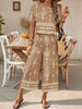 Women's Ethnic Print Contrast Two-Piece Set – Top & Straight-Leg Pants by FitiqueFit