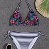 Sunset Bloom 2-Piece Triangle Bikini Set for Women – Vibrant Random Floral Print Halter Neck Swimsuit with Tie-Back Tie-Side Bottoms & High Cut Legs – Women's High-Stretch Swimwear for Summer Beach Escapes by Stevvex