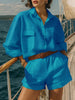 Cotton-Linen Loose-Fit Button-Down Shirt and Shorts Casual Set by FitiqueFit