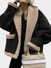 Fuzzy Collared Neck Long Sleeve Jacket with Buttoned Closure and Cozy Pockets by Stevvex