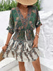 Paisley Print Batwing Sleeve Tassel Tie Front Ruffle Hem Dress by FitiqueFit