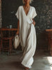 Lace-Trimmed Loose Linen Cotton Long Dress for Women by FitiqueFit
