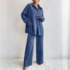 Women's Pleated Long Sleeve Lapel Two-Piece Set – Loose Top & Pants by FitiqueFit