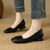 Women's French Vintage Round Toe Slip-On Flats – Low Chunky Heel Mary Jane Style by FitiqueFit