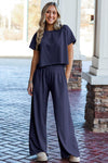 White Raw Hem Loose Tee and Wide Leg Pants Set