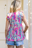 Multicolor Abstract Print Boho Flounce Hem Sleeveless Shirt