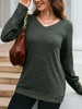 V-Neck Textured Knit Long Sleeve T-Shirt by Simply Love