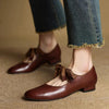 Women's French Vintage Genuine Leather Round Toe Chunky Heel Shoes by FitiqueFit