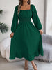 Elegant Casual Ruffled Solid Color Square Collar Large Swing Dress