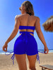 Coastal Curve Halter Bikini Set for Women – V-Neck Crisscross Drawstring Swimsuit with Chic Ring Detail & High-Waisted Boxer Shorts for Summer – Sleek Two-Piece Nylon Swimwear for Women’s Beach & Poolside Style by Stevvex