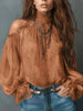 Women's Retro Cashew Print Off-Shoulder Blouse with Lantern Sleeves by FitiqueFit