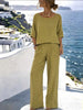 Women's Cotton Linen Resort Set – Short Sleeve Top & Wide-Leg Pants by FitiqueFit