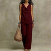 Women's Slash-Neck Sleeveless Tank Top & Casual Pants Set by FitiqueFit