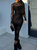 Black Lace Round Neck Long Sleeve Midi Dress Timeless & Elegant Design Women Dress by Stevvex