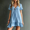 Women's V-Neck Short-Sleeve Midi Dress – Ice Silk Crepe Loose Casual by FitiqueFit