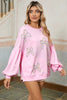 Light Pink Sweet Bow Lantern Sleeve Oversized Pullover Sweatshirt by Wild and Free Boutique