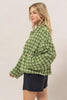 Cute Green Tweed Plaid Button Up Collared Neck Jacket Classic & Elegant Layering Piece Everyday Jacket by Stevvex