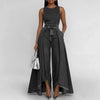 Women’s Crew Neck Sleeveless Wide-Leg Denim Jumpsuit by FitiqueFit