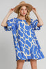Blue Two Tone Abstract Print Puff Sleeve Dress Trendy Modern Print Dress for Women Summer Dress by Stevvex