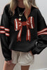 Black Varsity Baseball Bow Graphic Striped Sleeve Baggy Sweatshirt by Wild and Free Boutique