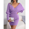 Cross V-Neck Bat-Sleeve Hairy Dress – Autumn/Winter by FitiqueFit