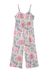 White Floral Spaghetti Straps Wide Leg Jumpsuit