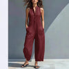 Casual Women’s Buttoned Stand Collar Sleeveless Loose Jumpsuit by FitiqueFit