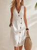 Women's Resort V-Neck Sleeveless Asymmetrical-Button Midi Dress by FitiqueFit