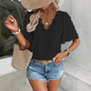 Women's V-Neck Lace-Trim Swiss Dot Short-Sleeve Top – Casual Loose Fit by FitiqueFit