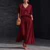 Women's Cotton-Linen V-Neck Button-Up Top & Long Skirt Set by FitiqueFit