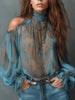 Women's Retro Cashew Print Off-Shoulder Blouse with Lantern Sleeves by FitiqueFit