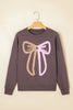 Dark Khaki Terry Bow Pattern Drop Shoulder Sweatshirt by Wild and Free Boutique