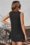 Black Scoop Neck Waffle Knit Splicing Flowy Vest