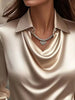 Full Size Satin Cowl Neck Long Sleeve Blouse Plus Size by Wild and Free Boutique