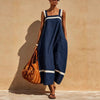 Women's Contrast Strap Casual Loose Midi Dress – Linen Blend by FitiqueFit