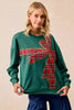 BiBi Plaid Ribbon Bow Detail Christmas Fleece Pullover by FitiqueFit