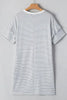 White Striped Round Neck Short Sleeve Mini Dress Casual & Playful Everyday Look Dress by Stevvex