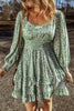 Elegant Ruffle Hem Floral Mini Dress Square Neck Long Sleeve Romantic Dress by Stevvex