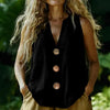 Cotton-Linen Sleeveless V-Neck Button Shirt – 3 Colors, S–2XL by FitiqueFit