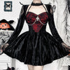 Autumn New Elegant Sexy Red Lace Stitching Velvet Dress Women