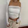 European And American Style Temperament Spun Yarn Pleated Tube Top Long Sleeve Short Cardigan Two-piece Set
