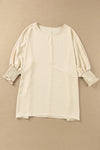 White Plain & Casual Shirred Cuffs Half Sleeve Top