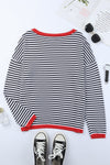 Pink Contrast Trimmed Striped Drop Shoulder Sweater