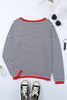 Pink Contrast Trimmed Striped Drop Shoulder Sweater
