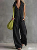 Women's Loose Sleeveless Jumpsuit with Pockets – Linen-Look by FitiqueFit